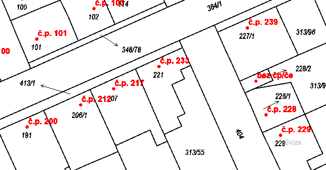 Černčice 233 na parcele st. 221 v KÚ Černčice u Loun, Katastrální mapa