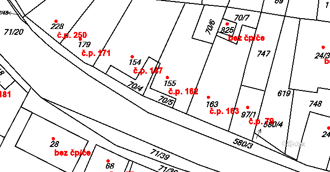 Dobroměřice 162 na parcele st. 155 v KÚ Dobroměřice, Katastrální mapa