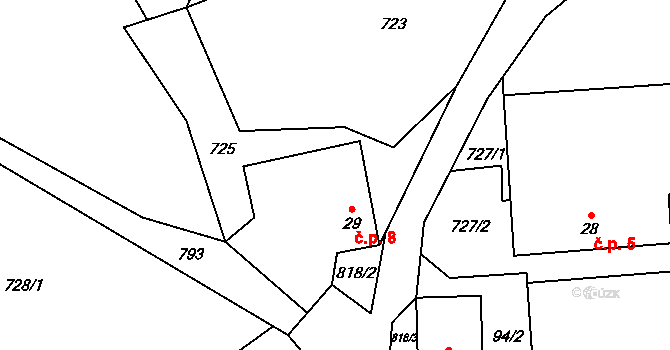 Ostrovec 8, Pelhřimov na parcele st. 29 v KÚ Ostrovec u Houserovky, Katastrální mapa