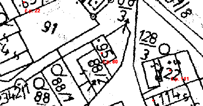 Těmice 80 na parcele st. 95 v KÚ Těmice u Kamenice nad Lipou, Katastrální mapa