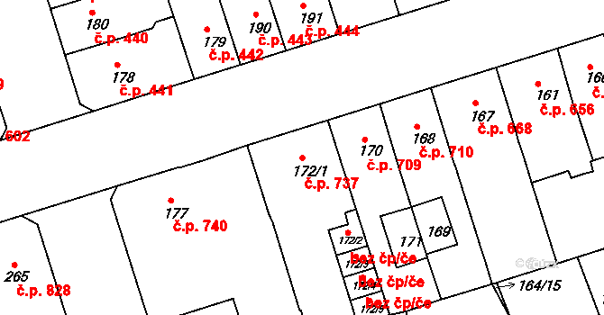 Trnovany 737, Teplice na parcele st. 172/1 v KÚ Teplice-Trnovany, Katastrální mapa
