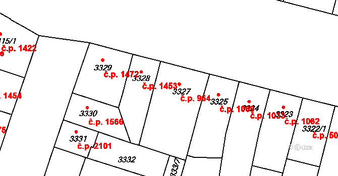 Teplice 964 na parcele st. 3327 v KÚ Teplice, Katastrální mapa