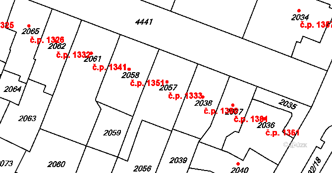 Teplice 1333 na parcele st. 2057 v KÚ Teplice, Katastrální mapa