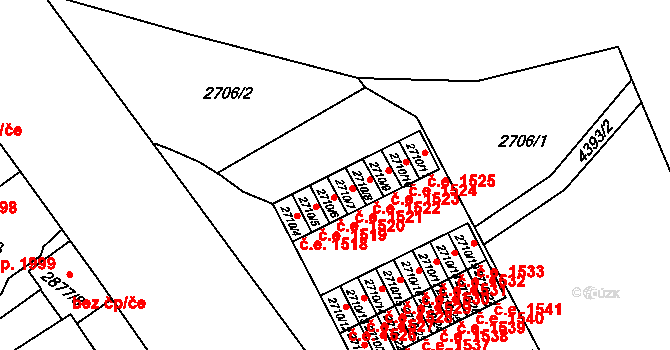 Teplice 1521 na parcele st. 2710/7 v KÚ Teplice, Katastrální mapa