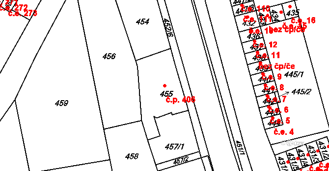 Dubí 406 na parcele st. 455 v KÚ Dubí u Teplic, Katastrální mapa