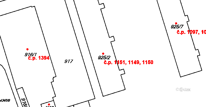 Frýdlant 1149,1150,1151, Frýdlant nad Ostravicí na parcele st. 925/2 v KÚ Frýdlant nad Ostravicí, Katastrální mapa