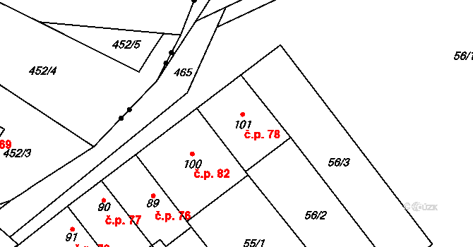 Lom 78, Kly na parcele st. 101 v KÚ Záboří u Kel, Katastrální mapa