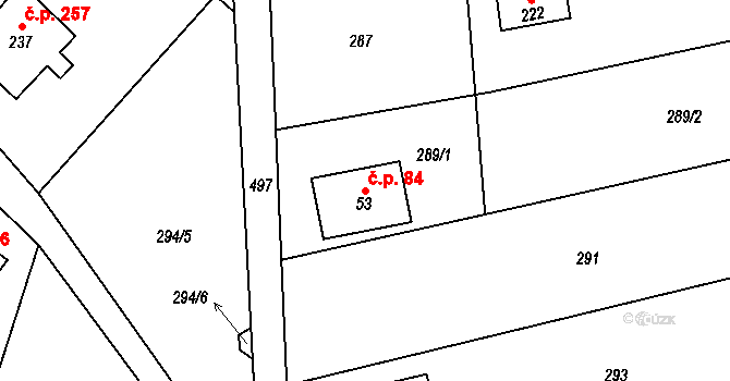 Dolní Nemojov 84, Nemojov na parcele st. 53 v KÚ Dolní Nemojov, Katastrální mapa
