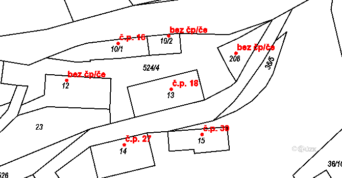 Týřovice 18, Hřebečníky na parcele st. 13 v KÚ Týřovice nad Berounkou, Katastrální mapa