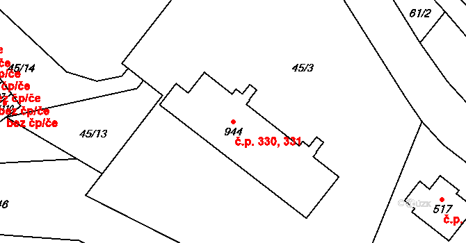 Dolní Bečva 330,331 na parcele st. 944 v KÚ Dolní Bečva, Katastrální mapa