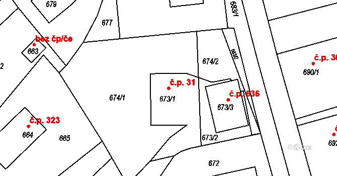 Jablůnka 31 na parcele st. 673/1 v KÚ Jablůnka, Katastrální mapa