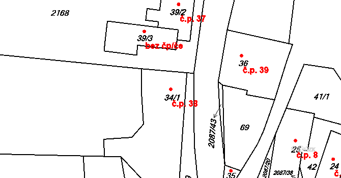Jasenice 38, Lešná na parcele st. 34/1 v KÚ Jasenice u Valašského Meziříčí, Katastrální mapa