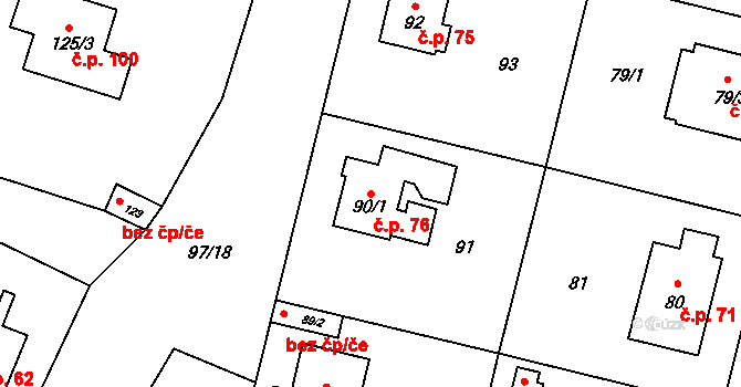 Křeslice 76, Praha na parcele st. 90/1 v KÚ Křeslice, Katastrální mapa