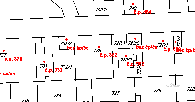 Libuš 362, Praha 11 na parcele st. 728 v KÚ Libuš, Katastrální mapa