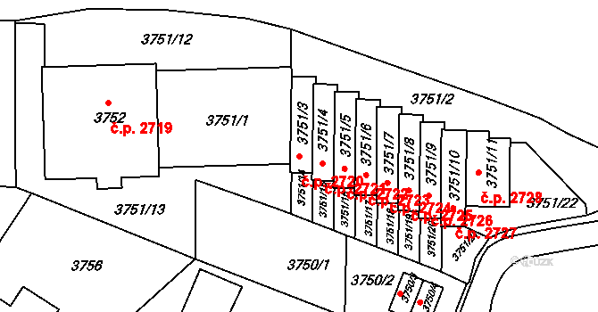 Smíchov 2720, Praha na parcele st. 3751/3 v KÚ Smíchov, Katastrální mapa