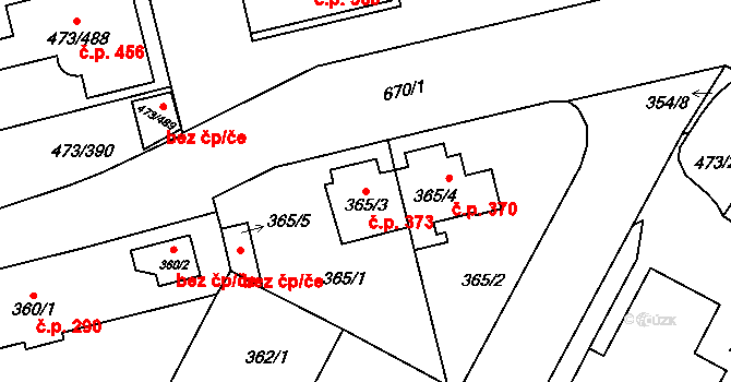 Veleslavín 373, Praha na parcele st. 365/3 v KÚ Veleslavín, Katastrální mapa