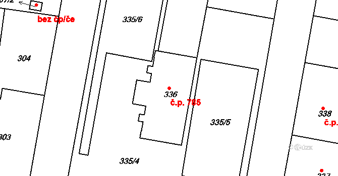 Holešovice 785, Praha na parcele st. 336 v KÚ Holešovice, Katastrální mapa
