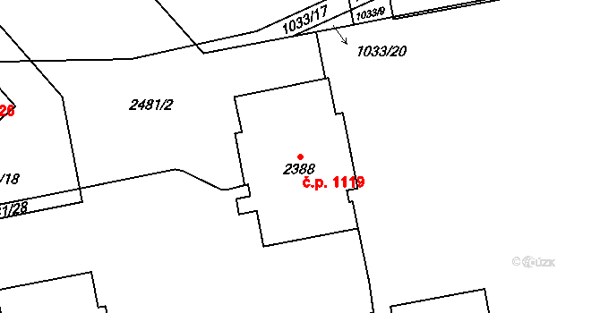 Kobylisy 1119, Praha na parcele st. 2388 v KÚ Kobylisy, Katastrální mapa