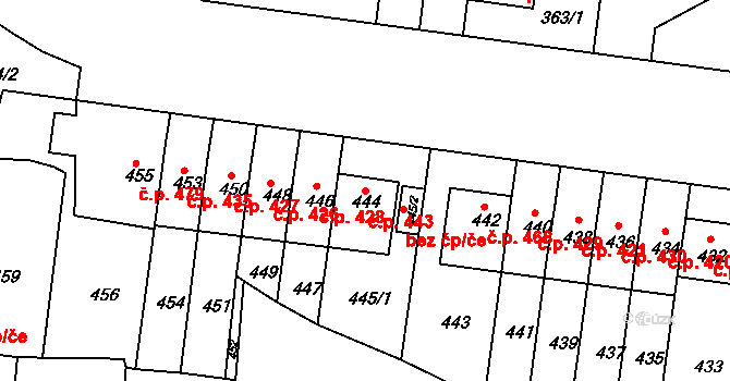Prosek 443, Praha na parcele st. 444 v KÚ Prosek, Katastrální mapa