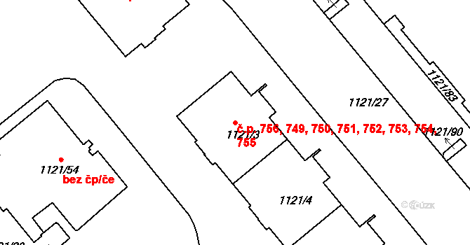 Prosek 749,750,751,752,753,, Praha na parcele st. 1121/10 v KÚ Prosek, Katastrální mapa
