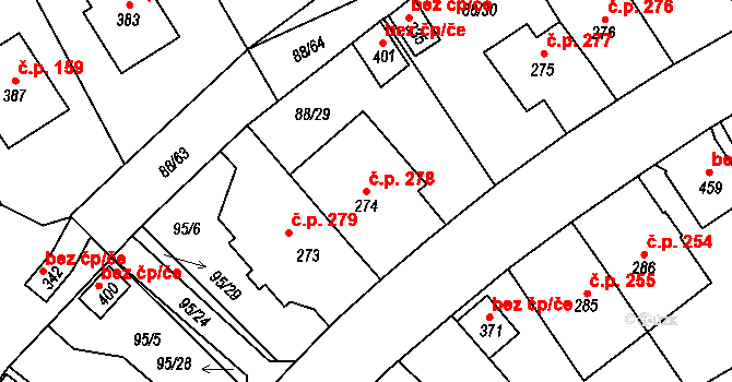Počaply 278, Králův Dvůr na parcele st. 274 v KÚ Počaply, Katastrální mapa