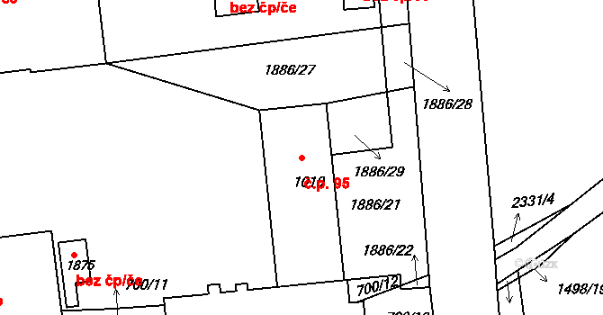 Rožmitál pod Třemšínem 95 na parcele st. 1010 v KÚ Rožmitál pod Třemšínem, Katastrální mapa