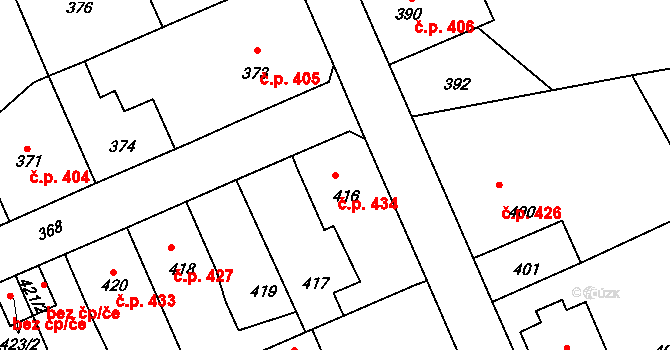 Sedlčany 434 na parcele st. 416 v KÚ Sedlčany, Katastrální mapa