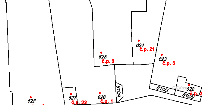 Strpí 2, Číčenice na parcele st. 625 v KÚ Číčenice, Katastrální mapa