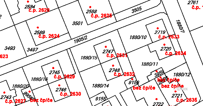 Hodonín 2631 na parcele st. 2747 v KÚ Hodonín, Katastrální mapa