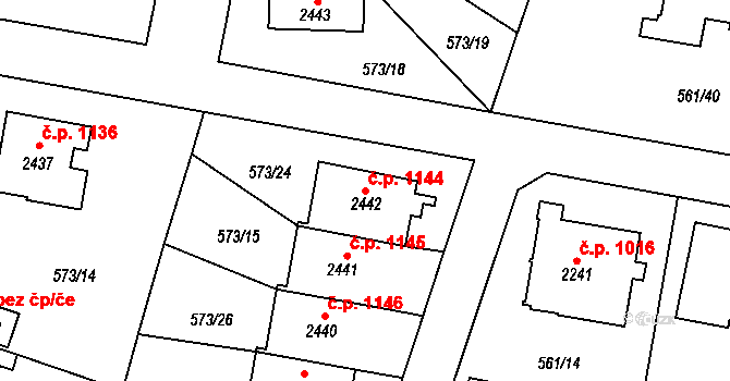 Vrchlabí 1144 na parcele st. 2442 v KÚ Vrchlabí, Katastrální mapa