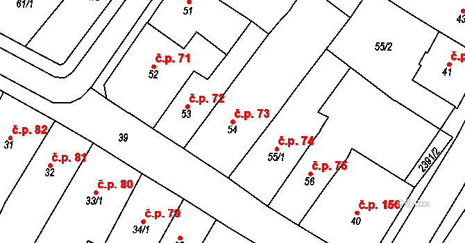Chomutov 73 na parcele st. 54 v KÚ Chomutov I, Katastrální mapa