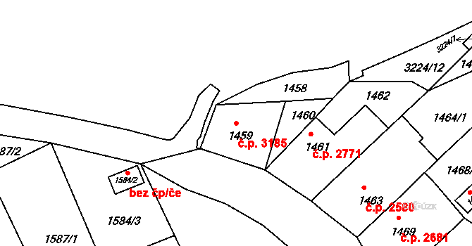 Chomutov 3185 na parcele st. 1459 v KÚ Chomutov II, Katastrální mapa