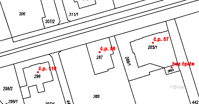 Liberec IX-Janův Důl 56, Liberec na parcele st. 287 v KÚ Janův Důl u Liberce, Katastrální mapa