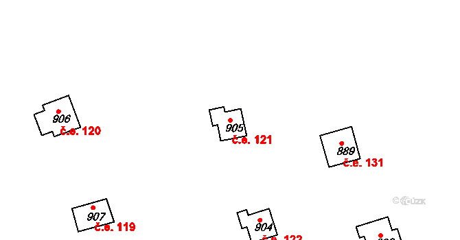 Horákov 121, Mokrá-Horákov na parcele st. 905 v KÚ Horákov, Katastrální mapa