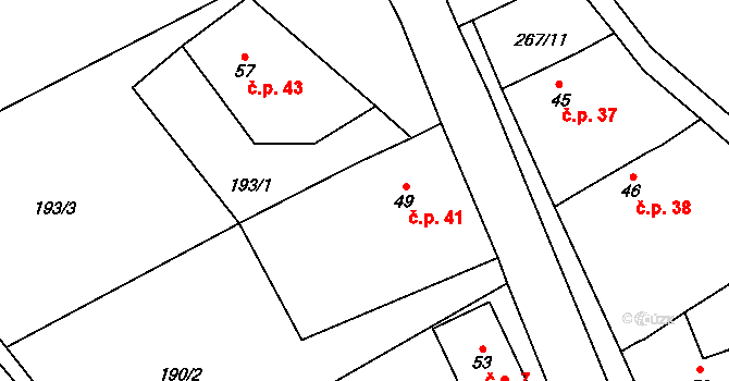 Robeč 41, Úštěk na parcele st. 49 v KÚ Robeč, Katastrální mapa