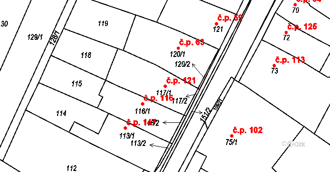 Královopolské Vážany 121, Rousínov na parcele st. 117/1 v KÚ Královopolské Vážany, Katastrální mapa