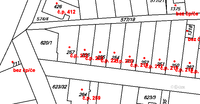 Parník 221, Česká Třebová na parcele st. 255 v KÚ Parník, Katastrální mapa