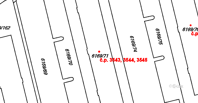 Prostějov 3543,3544,3545 na parcele st. 6169/71 v KÚ Prostějov, Katastrální mapa