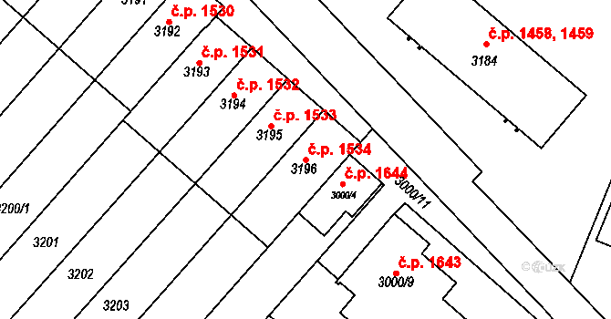 Podlesí 1534, Havířov na parcele st. 3196 v KÚ Bludovice, Katastrální mapa