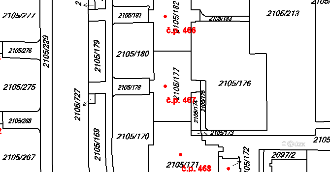 Šumbark 467, Havířov na parcele st. 2105/177 v KÚ Šumbark, Katastrální mapa