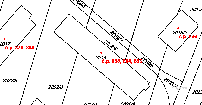 Pečky 853,854,855 na parcele st. 2014 v KÚ Pečky, Katastrální mapa