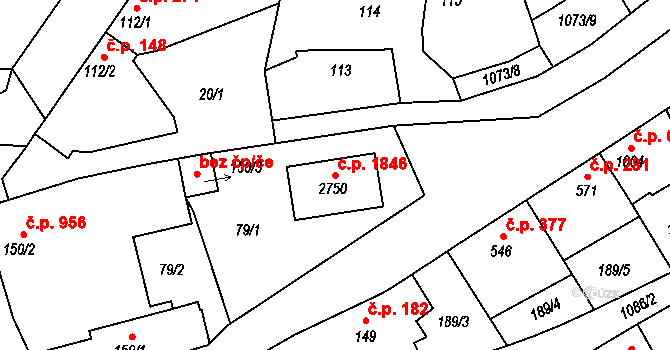 Brandýs nad Labem 1846, Brandýs nad Labem-Stará Boleslav na parcele st. 2750 v KÚ Brandýs nad Labem, Katastrální mapa