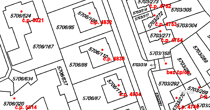 Jihlava 4833 na parcele st. 5706/110 v KÚ Jihlava, Katastrální mapa