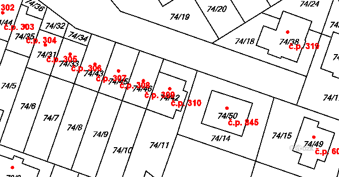 Stará Pohůrka 310, Srubec na parcele st. 74/42 v KÚ Srubec, Katastrální mapa