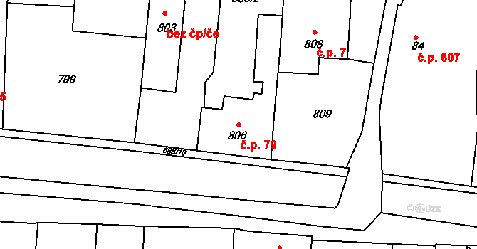 Šluknov 79 na parcele st. 806 v KÚ Šluknov, Katastrální mapa