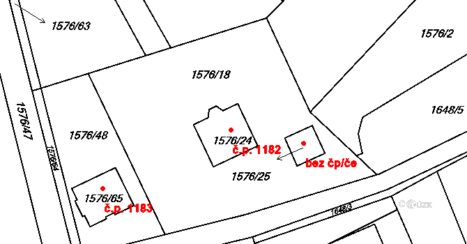 Lyžbice 1182, Třinec na parcele st. 1576/24 v KÚ Lyžbice, Katastrální mapa