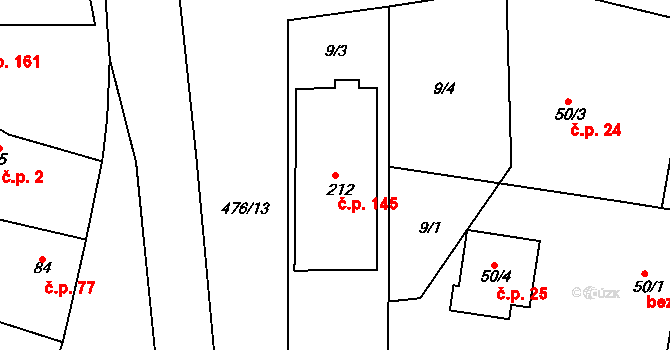 Jabkenice 145 na parcele st. 212 v KÚ Jabkenice, Katastrální mapa