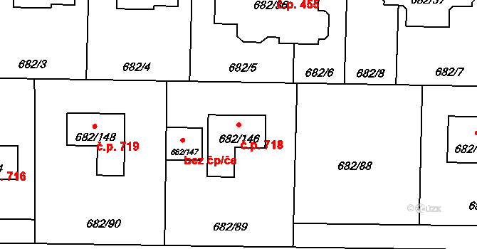 Průhonice 718 na parcele st. 682/146 v KÚ Průhonice, Katastrální mapa