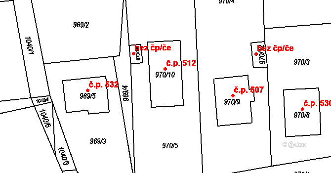 Loket 512 na parcele st. 970/10 v KÚ Loket, Katastrální mapa
