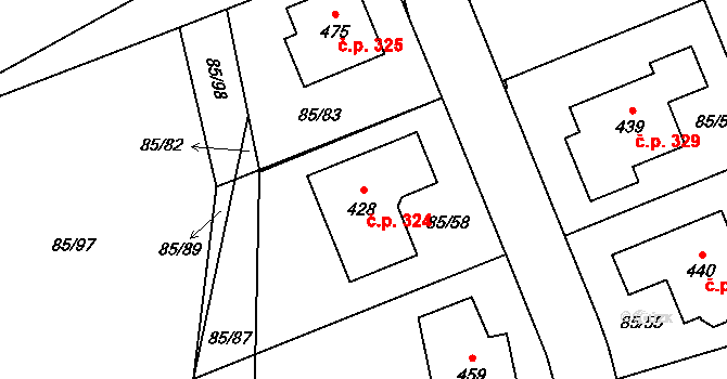 Borek 324 na parcele st. 428 v KÚ Borek u Českých Budějovic, Katastrální mapa